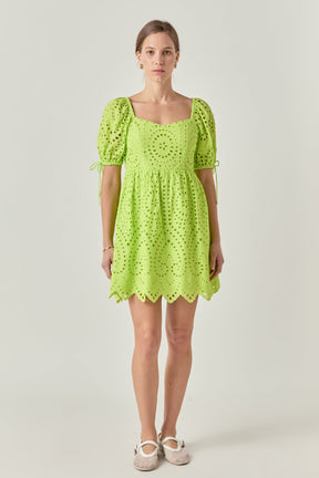 ENGLISH FACTORY - Eyelet Scallop Edge Mini Dress - DRESSES available at Objectrare