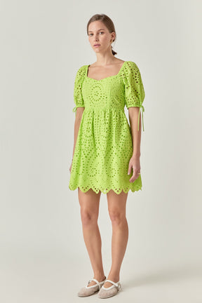 ENGLISH FACTORY - Eyelet Scallop Edge Mini Dress - DRESSES available at Objectrare