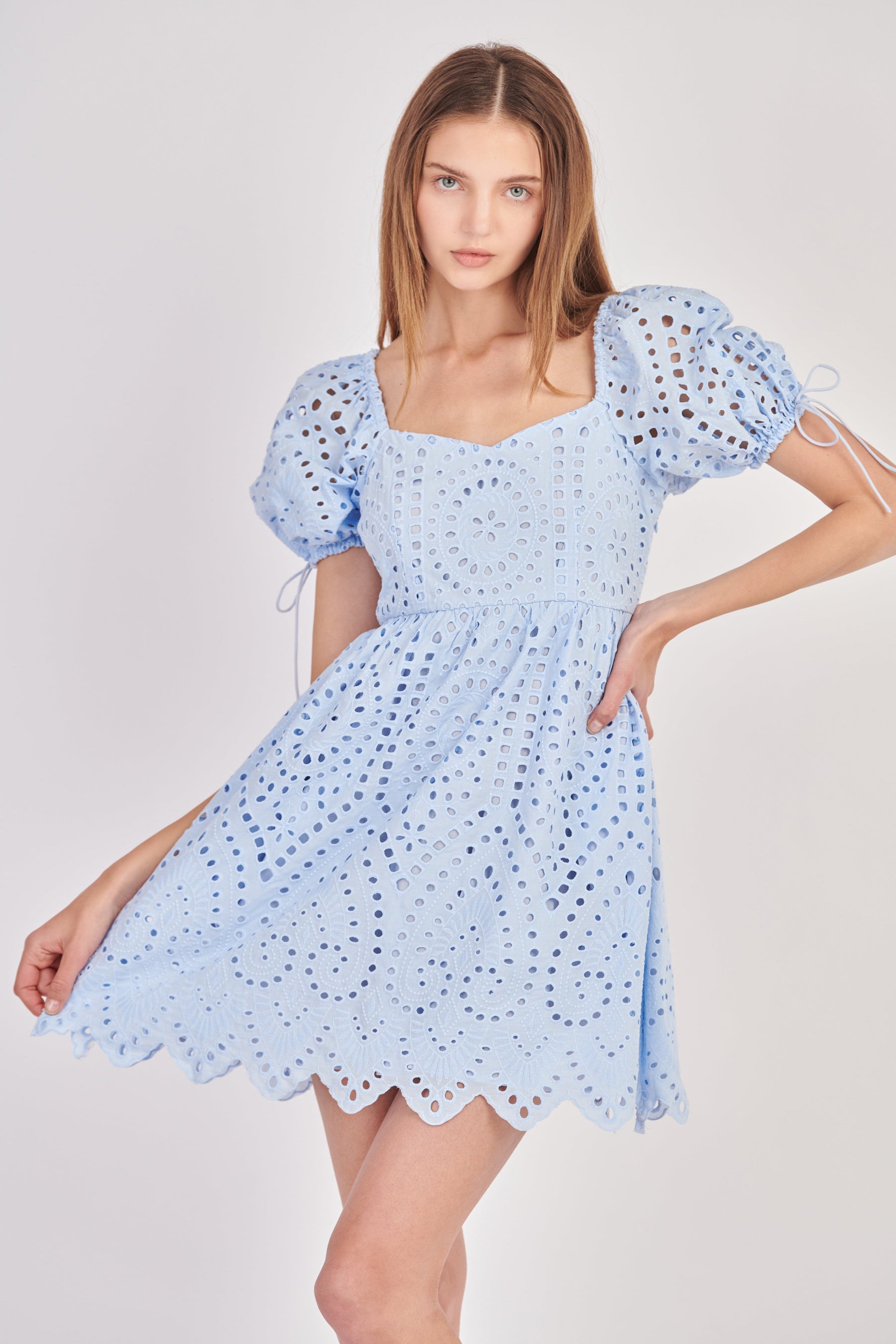 ENGLISH FACTORY - Eyelet Scallop Edge Mini Dress - DRESSES available at Objectrare