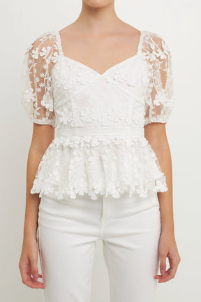 ENDLESS ROSE - Floral Embroidered Lace Peplum Top - TOPS available at Objectrare