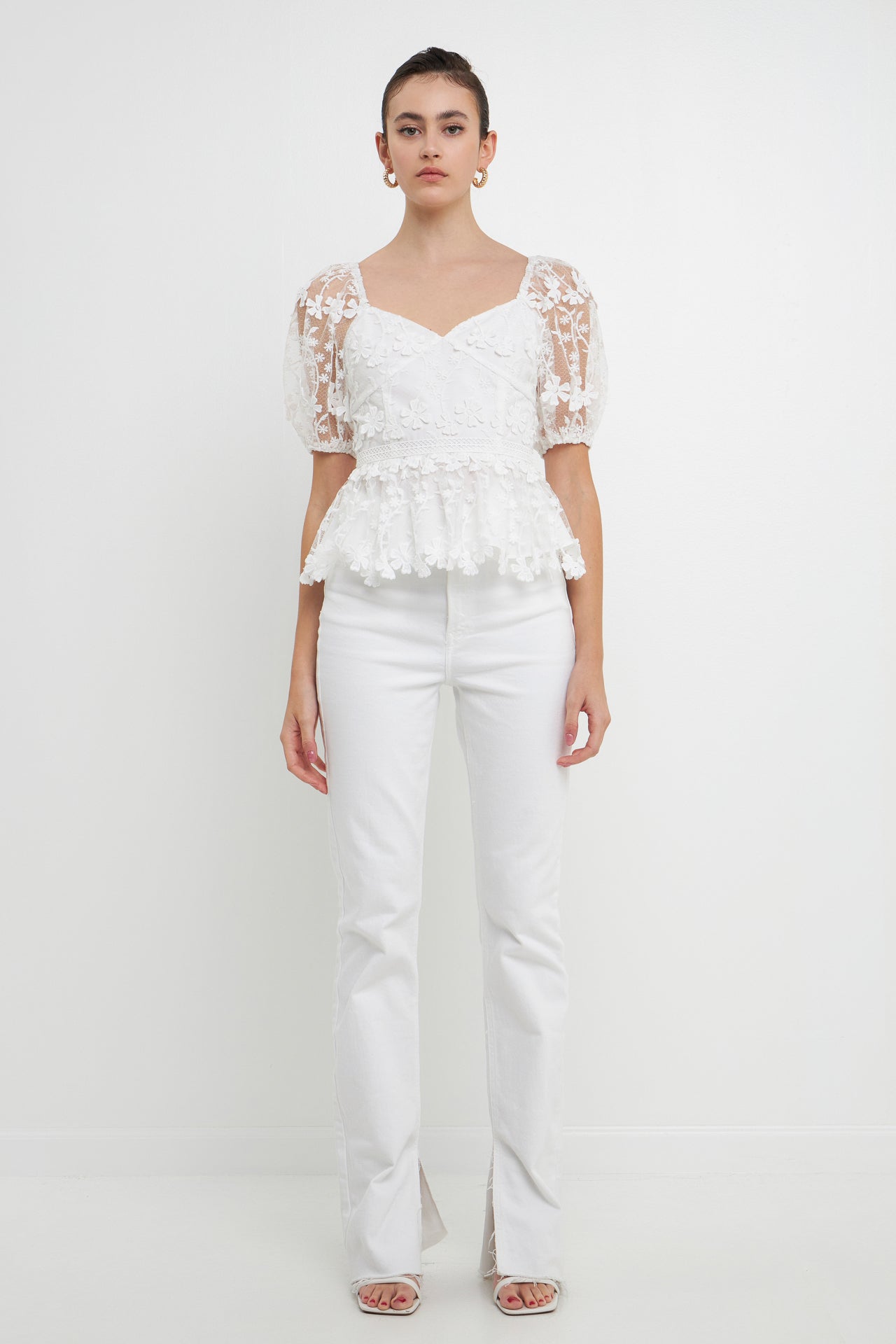 ENDLESS ROSE - Endless Rose - Floral Embroidered Lace Peplum Top - TOPS available at Objectrare