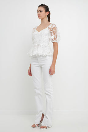 ENDLESS ROSE - Endless Rose - Floral Embroidered Lace Peplum Top - TOPS available at Objectrare