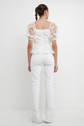 ENDLESS ROSE - Endless Rose - Floral Embroidered Lace Peplum Top - TOPS available at Objectrare