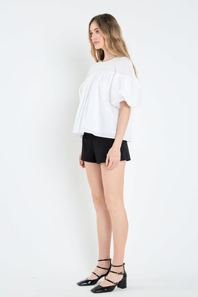 ENGLISH FACTORY - Dropped Shoulder Puff Sleeve Top - TOPS available at Objectrare
