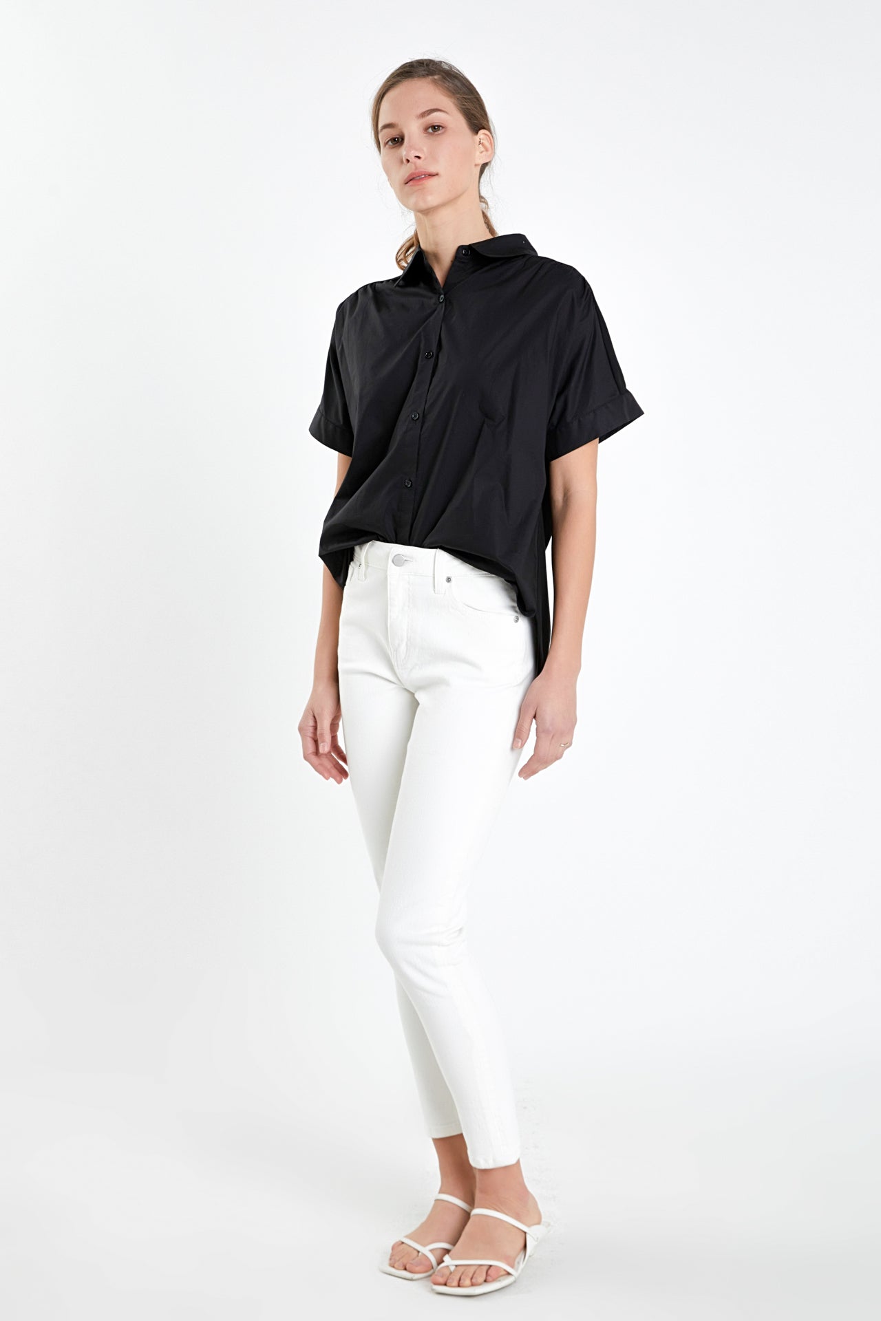 ENGLISH FACTORY - Mixed Media Collared Top - TOPS available at Objectrare