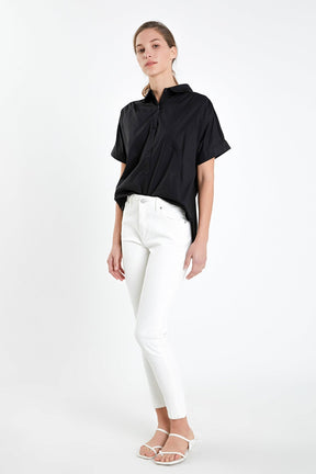 ENGLISH FACTORY - Mixed Media Collared Top - TOPS available at Objectrare
