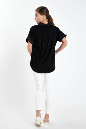 ENGLISH FACTORY - Mixed Media Collared Top - TOPS available at Objectrare