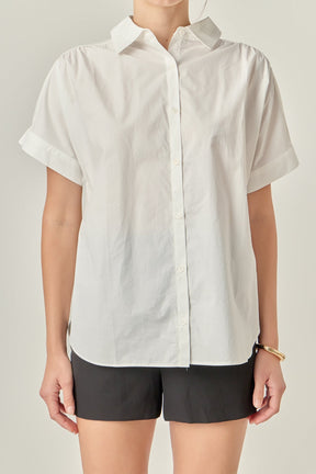 ENGLISH FACTORY - Mixed Media Collared Top - TOPS available at Objectrare