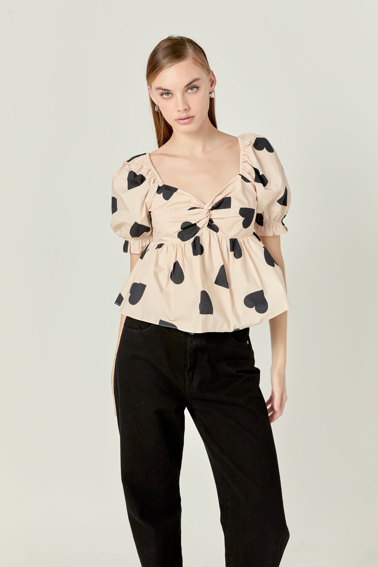 ENGLISH FACTORY - English Factory - Heart Shape Puff Sleeve Top - TOPS available at Objectrare