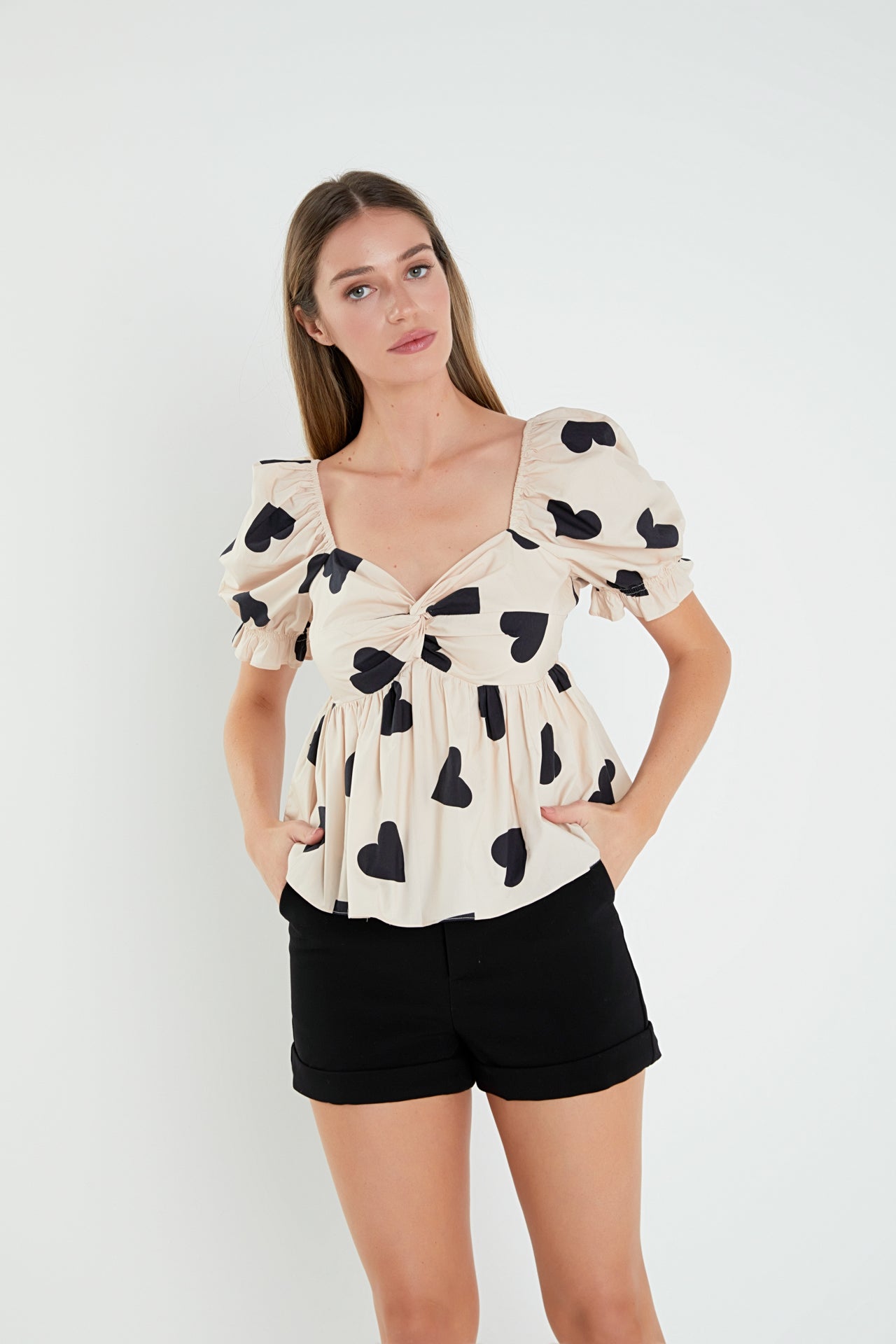 ENGLISH FACTORY - English Factory - Heart Shape Puff Sleeve Top - TOPS available at Objectrare