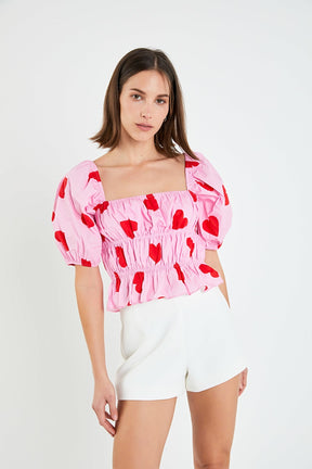 ENGLISH FACTORY - Heart Shape Shirring Top - TOPS available at Objectrare