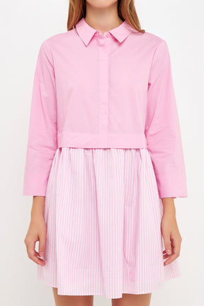 ENGLISH FACTORY - Stripe Contrast Shirt Mini Dress - DRESSES available at Objectrare