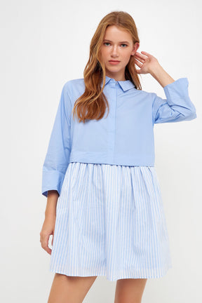 ENGLISH FACTORY - Stripe Contrast Shirt Mini Dress - DRESSES available at Objectrare