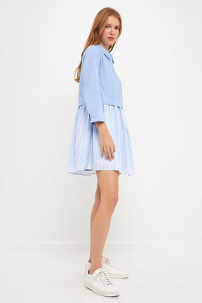 ENGLISH FACTORY - Stripe Contrast Shirt Mini Dress - DRESSES available at Objectrare