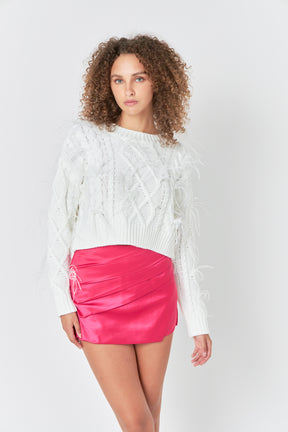 ENDLESS ROSE - Feather Detail Cropped Sweater - SWEATERS & KNITS available at Objectrare