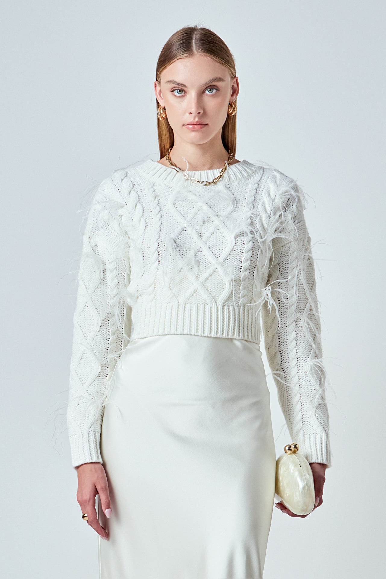 ENDLESS ROSE - Feather Detail Cropped Sweater - SWEATERS & KNITS available at Objectrare