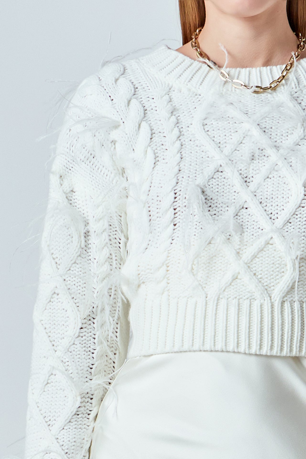 ENDLESS ROSE - Feather Detail Cropped Sweater - SWEATERS & KNITS available at Objectrare