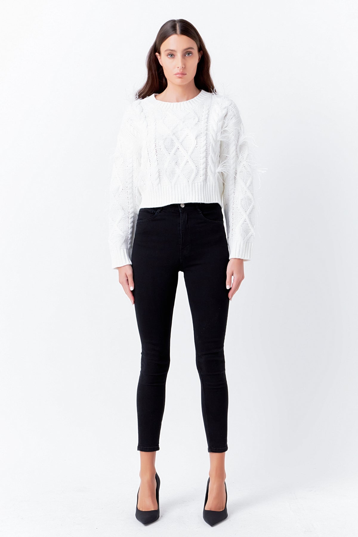 ENDLESS ROSE - Feather Detail Cropped Sweater - SWEATERS & KNITS available at Objectrare