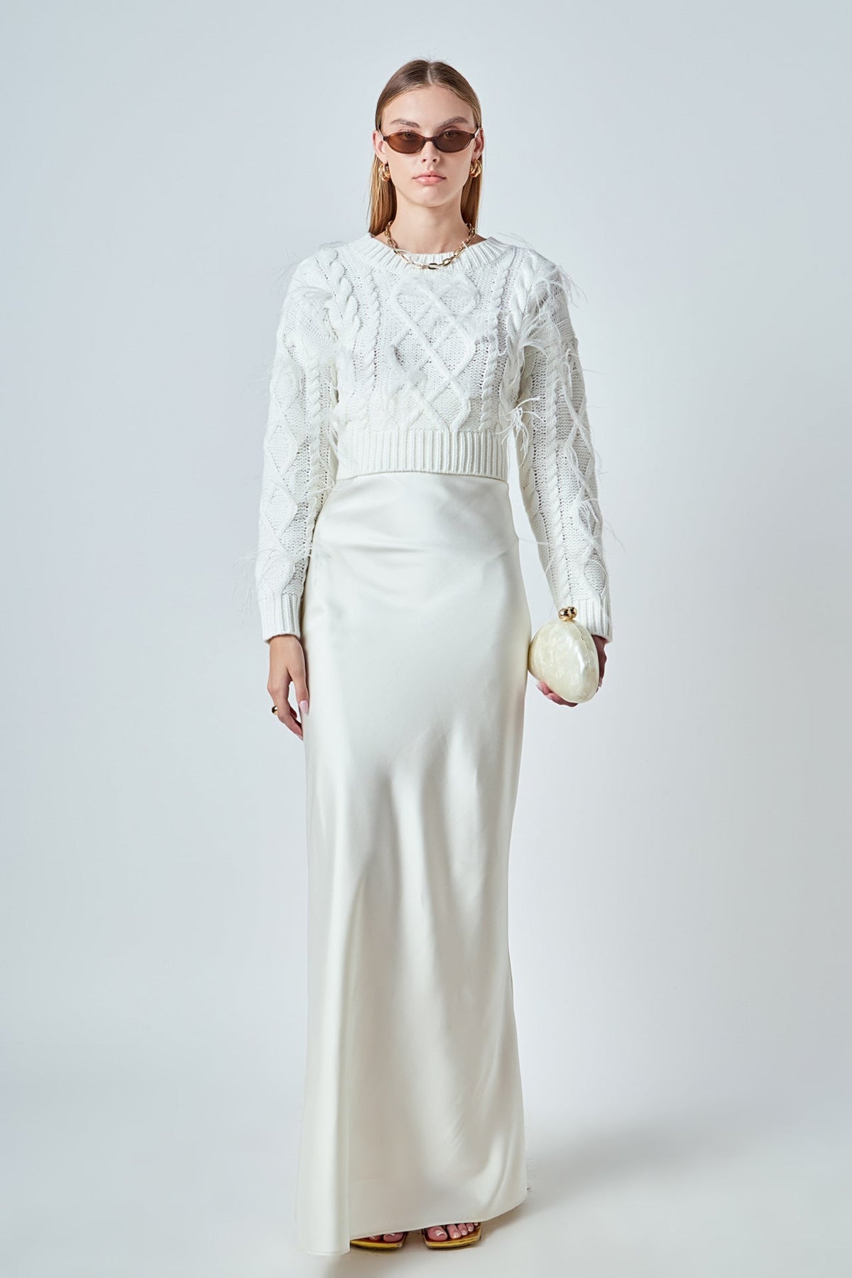 ENDLESS ROSE - Feather Detail Cropped Sweater - SWEATERS & KNITS available at Objectrare