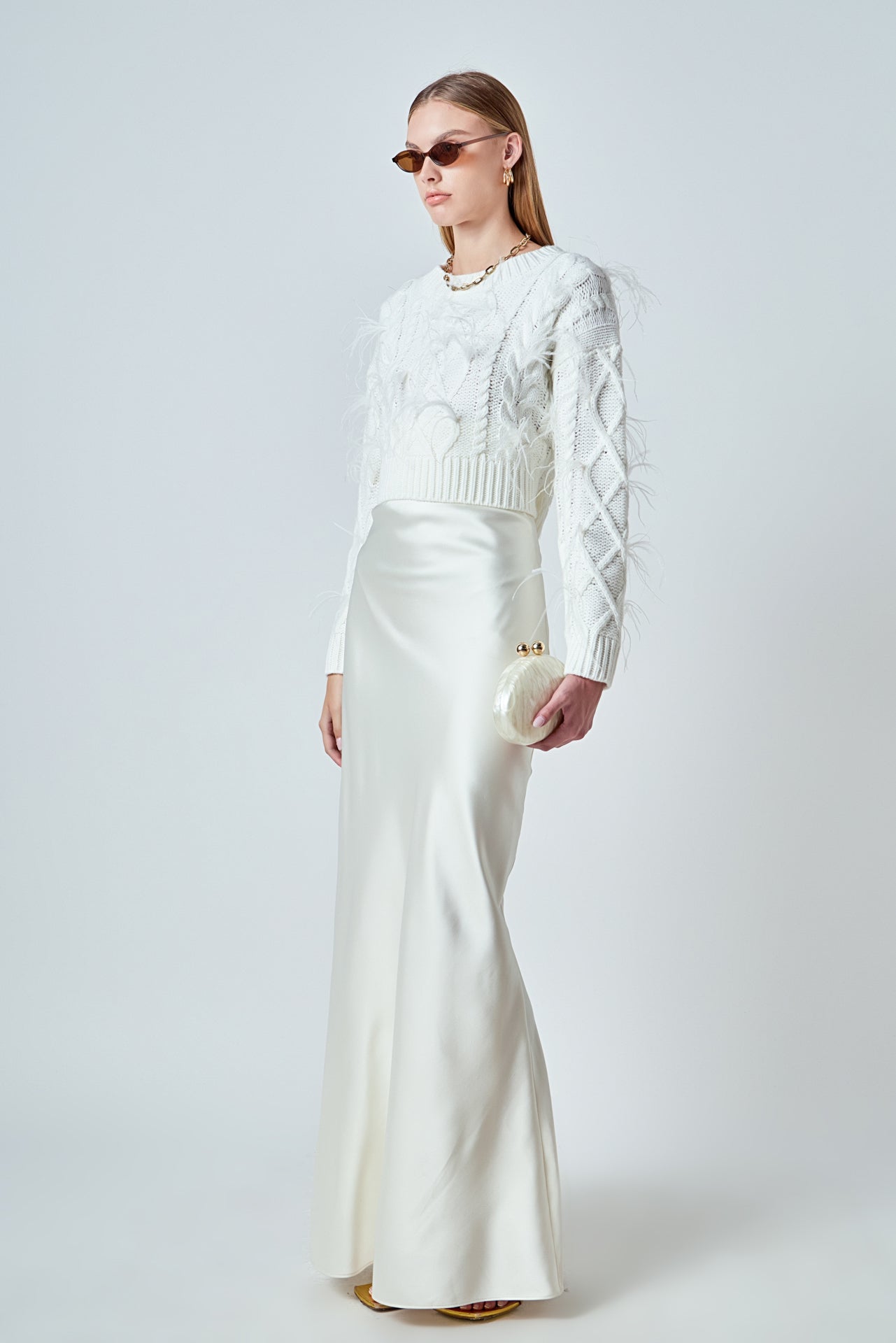 ENDLESS ROSE - Feather Detail Cropped Sweater - SWEATERS & KNITS available at Objectrare