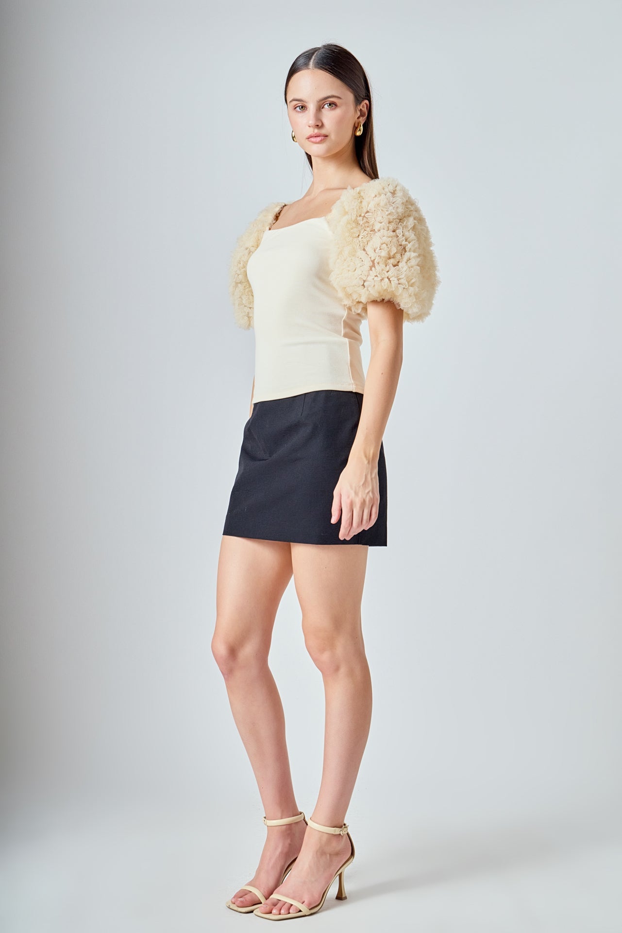 ENDLESS ROSE - Tulle Puff Sleeve Top - TOPS available at Objectrare