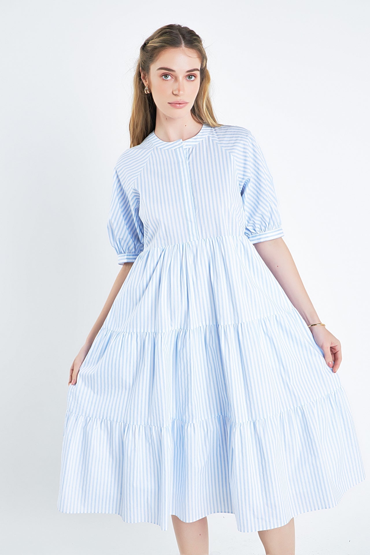 ENGLISH FACTORY - English Factory - Striped Midi Dress in Blue - DRESSES available at Objectrare