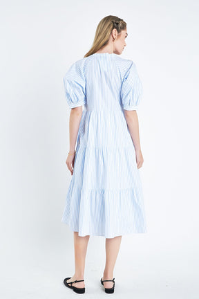 ENGLISH FACTORY - English Factory - Striped Midi Dress in Blue - DRESSES available at Objectrare