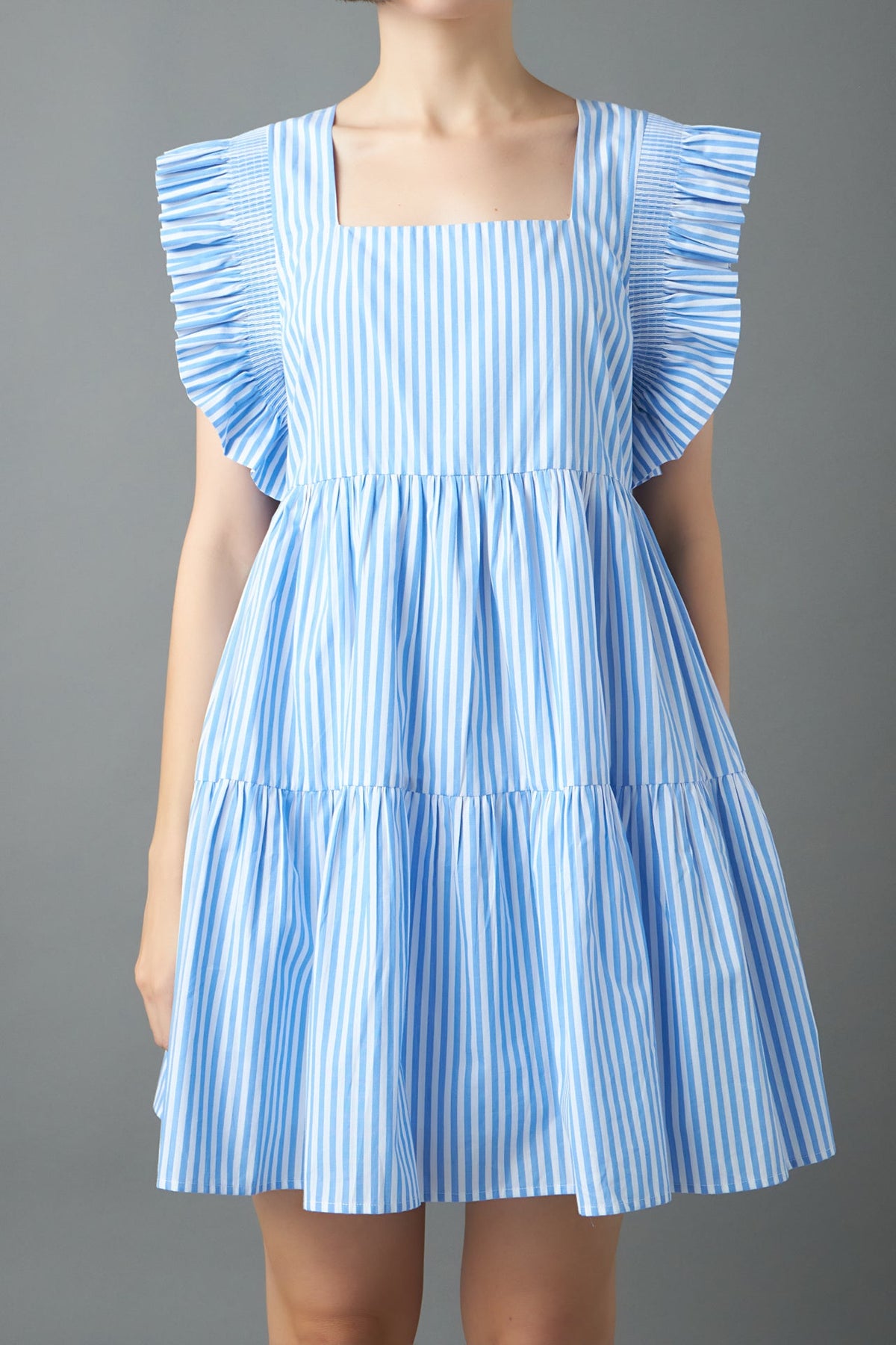ENGLISH FACTORY - Stripe Square Neckline Mini Dress - DRESSES available at Objectrare