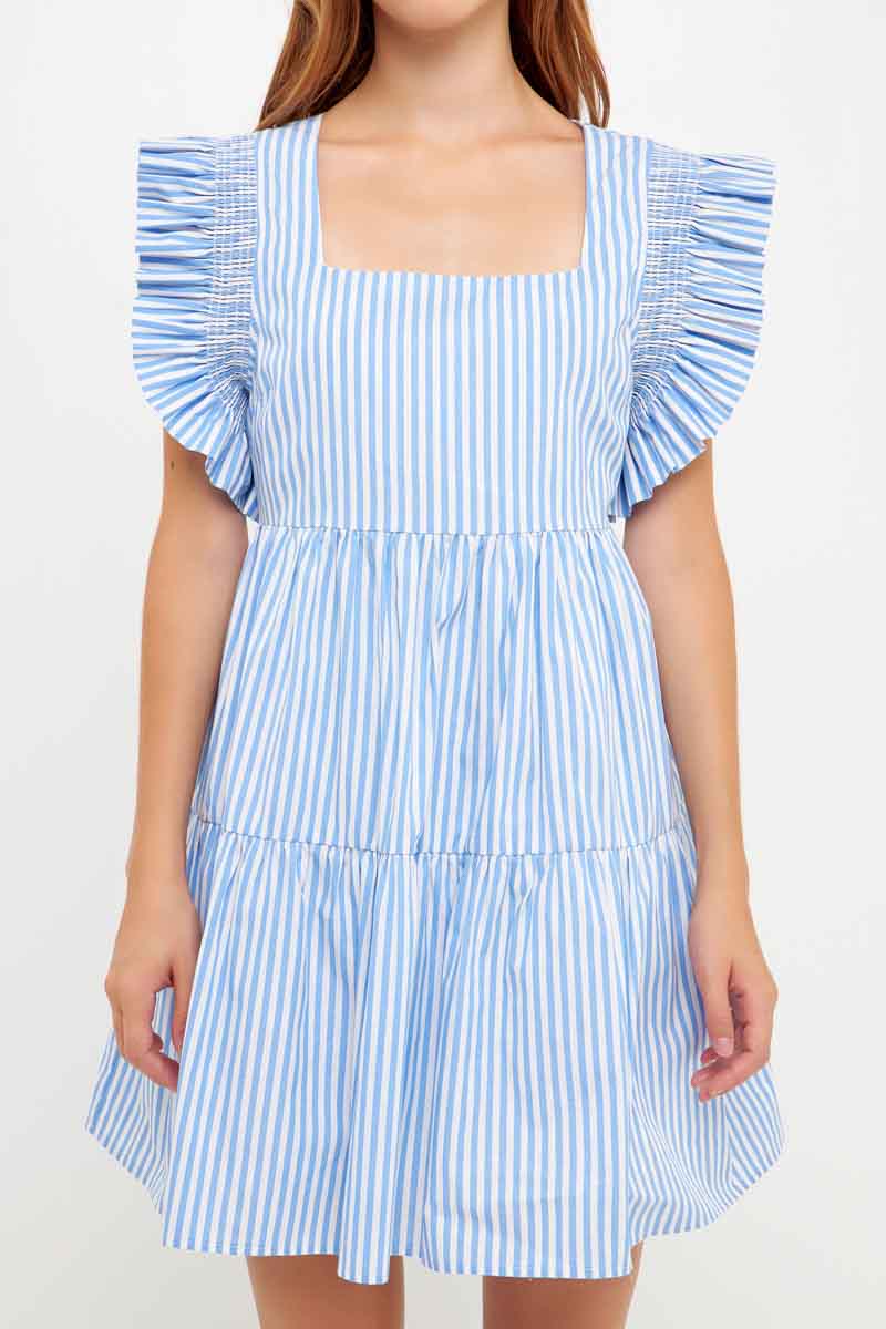 ENGLISH FACTORY - Stripe Square Neckline Mini Dress - DRESSES available at Objectrare