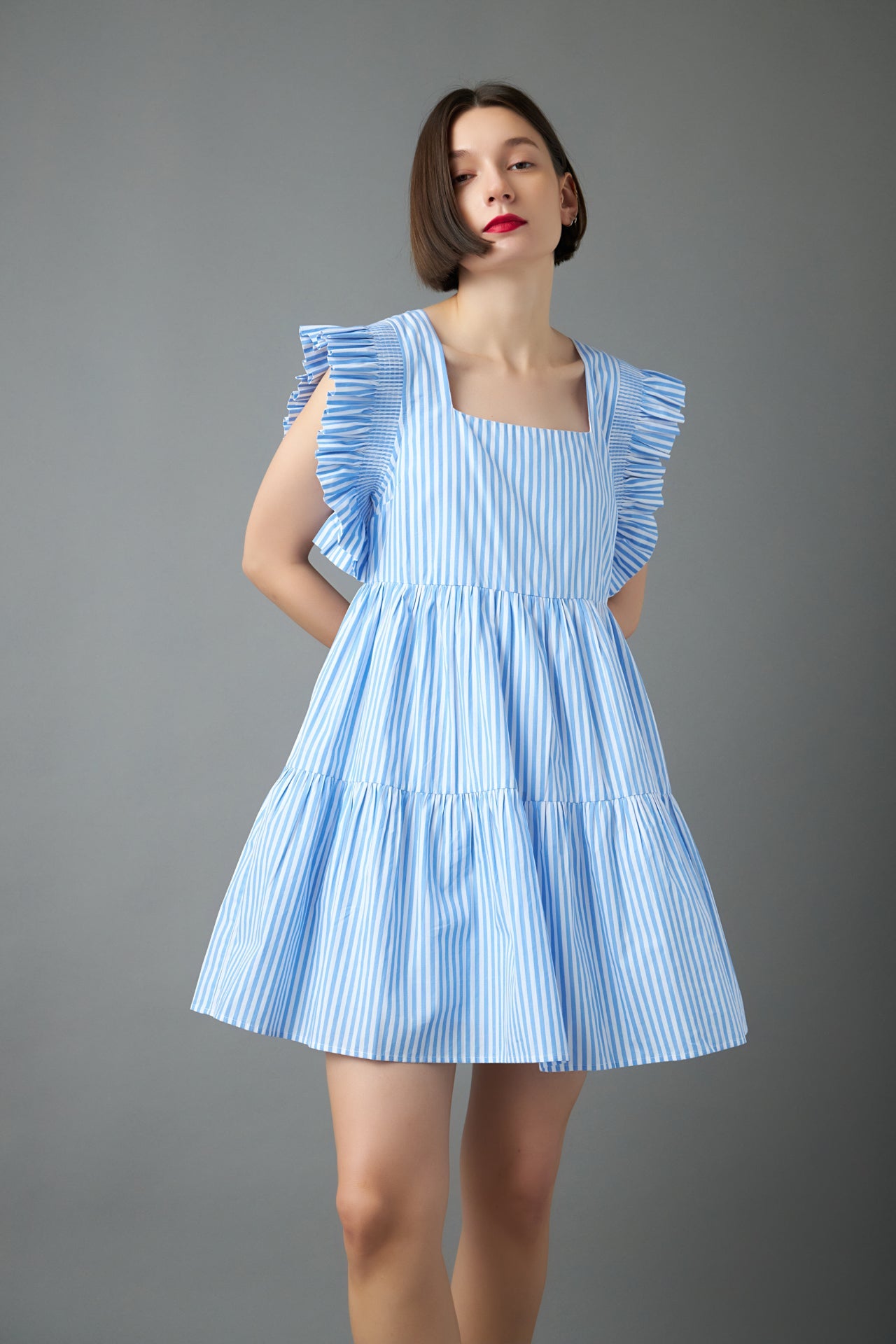 ENGLISH FACTORY - English Factory - Stripe Square Neckline Mini Dress - DRESSES available at Objectrare