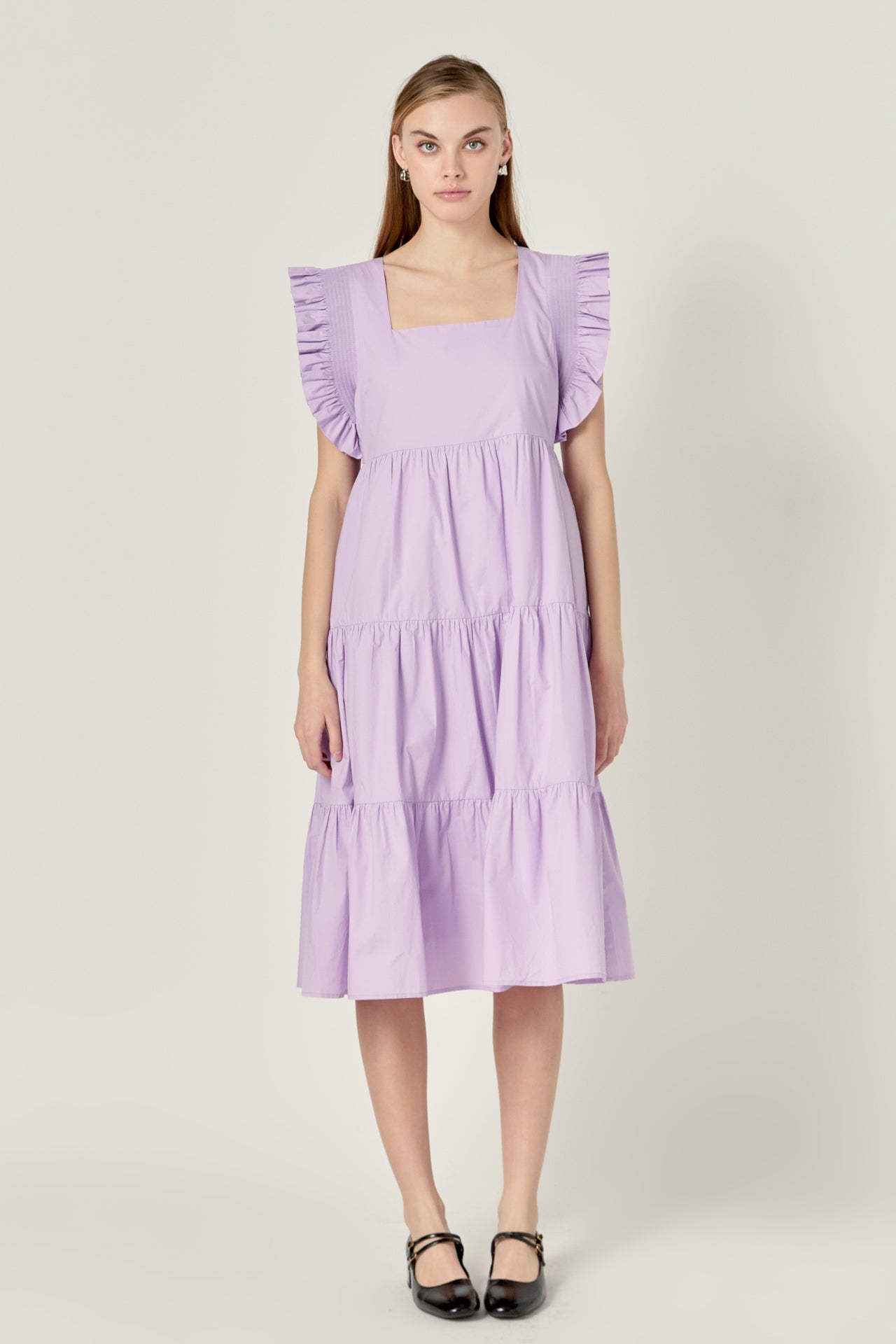 ENGLISH FACTORY - English Factory - Square-Neck Tiered Midi Dress - DRESSES available at Objectrare