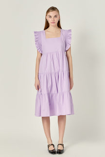 ENGLISH FACTORY - English Factory - Square-Neck Tiered Midi Dress - DRESSES available at Objectrare