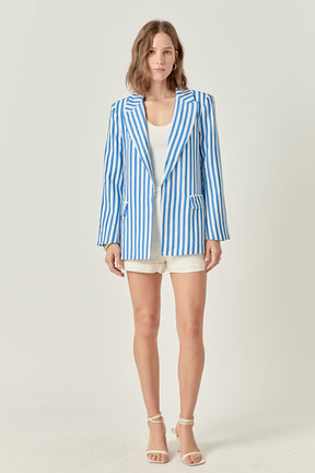 ENGLISH FACTORY - Striped Pocketed Blazer - BLAZERS available at Objectrare