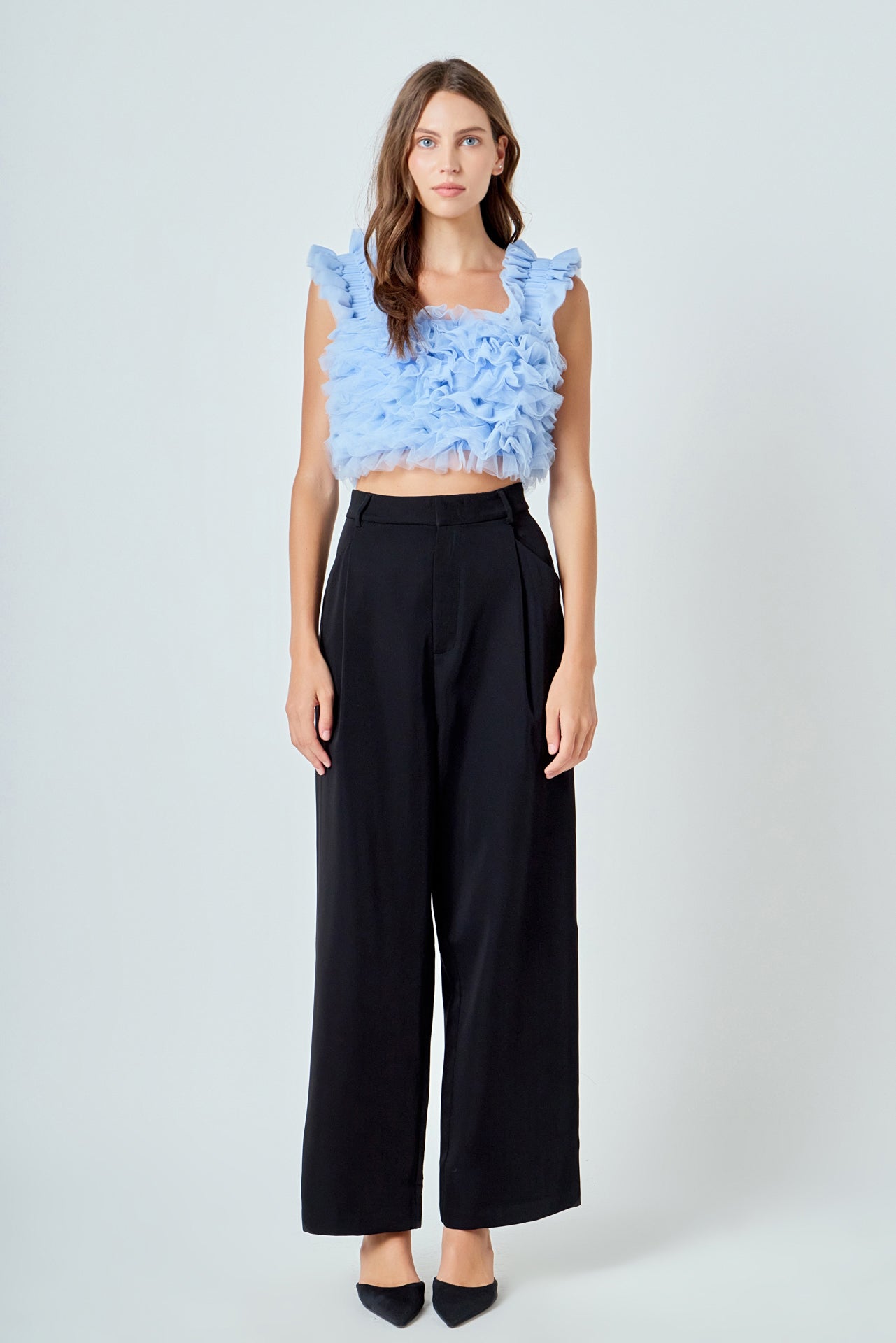 ENDLESS ROSE - Ruffled Shoulder Strap Tulle Top - TOPS available at Objectrare