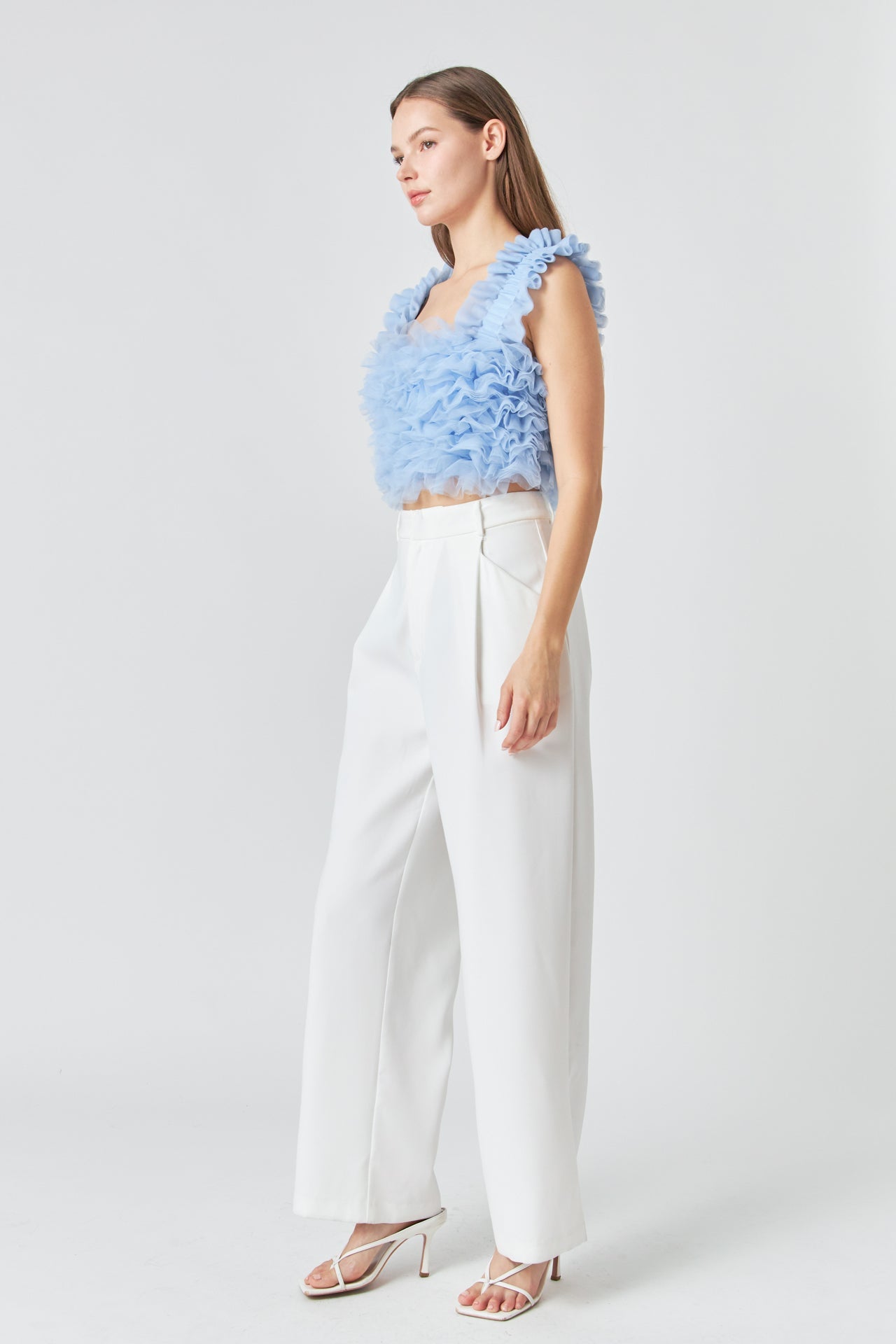 Ruffled Shoulder Strap Tulle Top