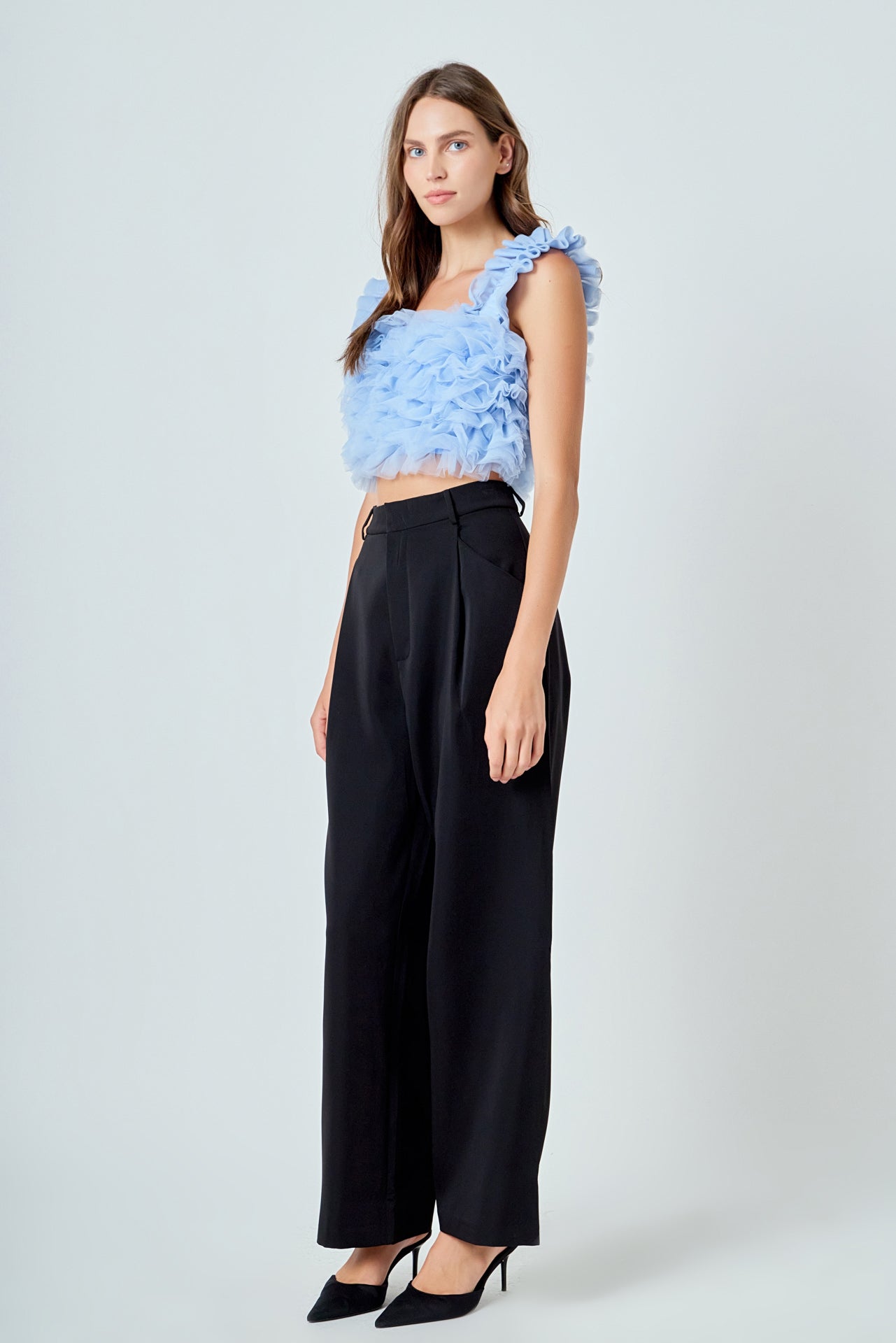 ENDLESS ROSE - Ruffled Shoulder Strap Tulle Top - TOPS available at Objectrare