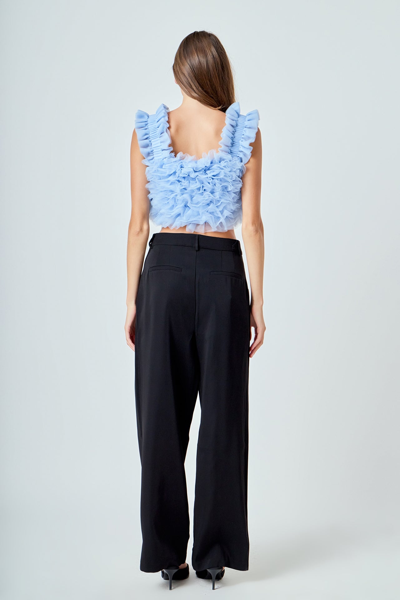 ENDLESS ROSE - Ruffled Shoulder Strap Tulle Top - TOPS available at Objectrare