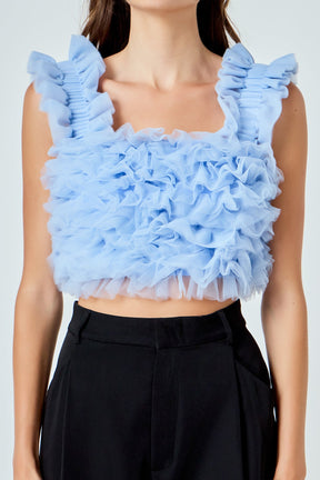 ENDLESS ROSE - Ruffled Shoulder Strap Tulle Top - TOPS available at Objectrare