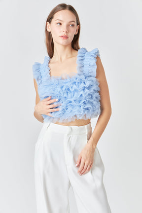 ENDLESS ROSE - Endless Rose - Ruffled Shoulder Strap Tulle Top - TOPS available at Objectrare