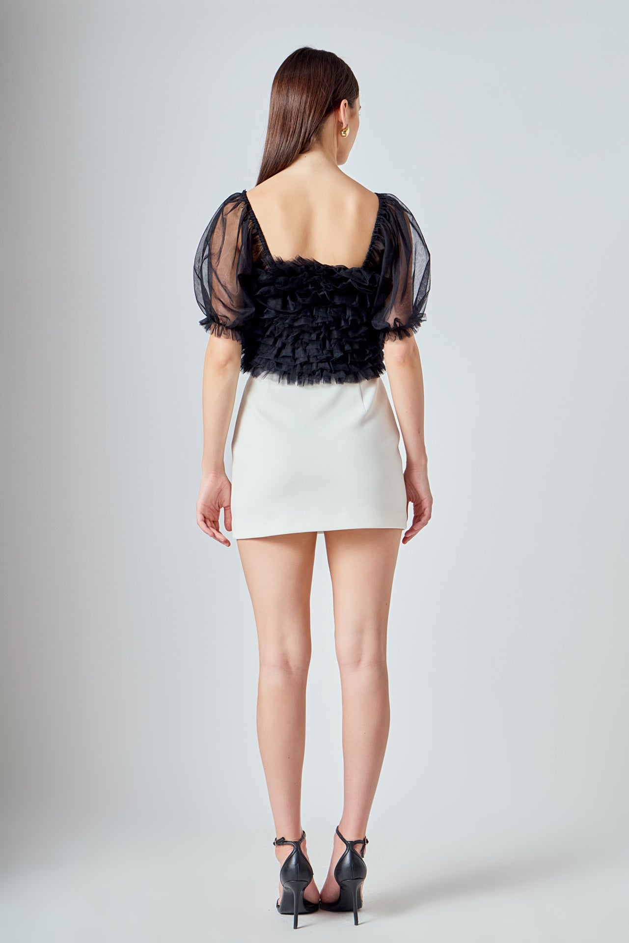 ENDLESS ROSE - Ruffled Puff Sleeve Tulle Top - TOPS available at Objectrare
