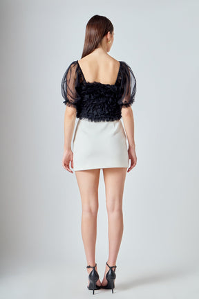 ENDLESS ROSE - Ruffled Puff Sleeve Tulle Top - TOPS available at Objectrare