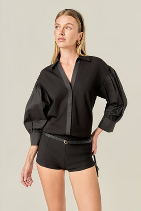 ENGLISH FACTORY - V-neckline Puff Sleeve Shirt - BLOUSES available at Objectrare