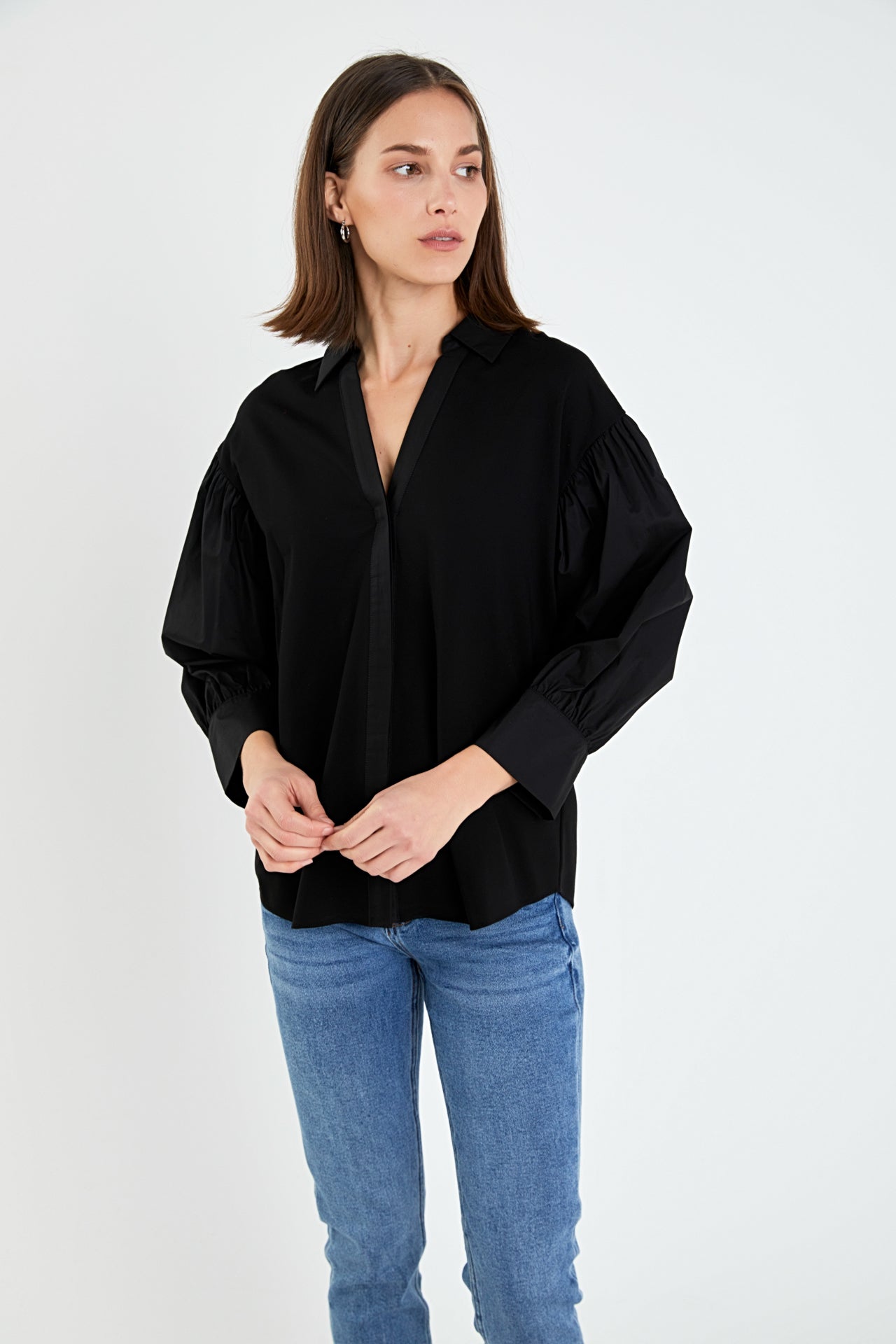 ENGLISH FACTORY - V-neckline Puff Sleeve Shirt - BLOUSES available at Objectrare
