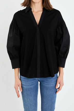 ENGLISH FACTORY - V-neckline Puff Sleeve Shirt - SHIRTS & BLOUSES available at Objectrare