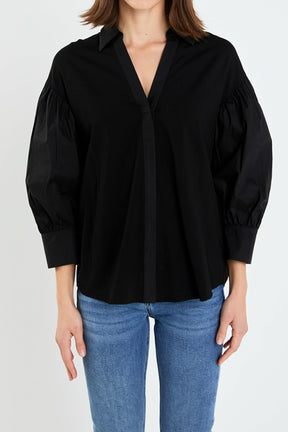 ENGLISH FACTORY - English Factory - V-neckline Puff Sleeve Shirt - SHIRTS & BLOUSES available at Objectrare