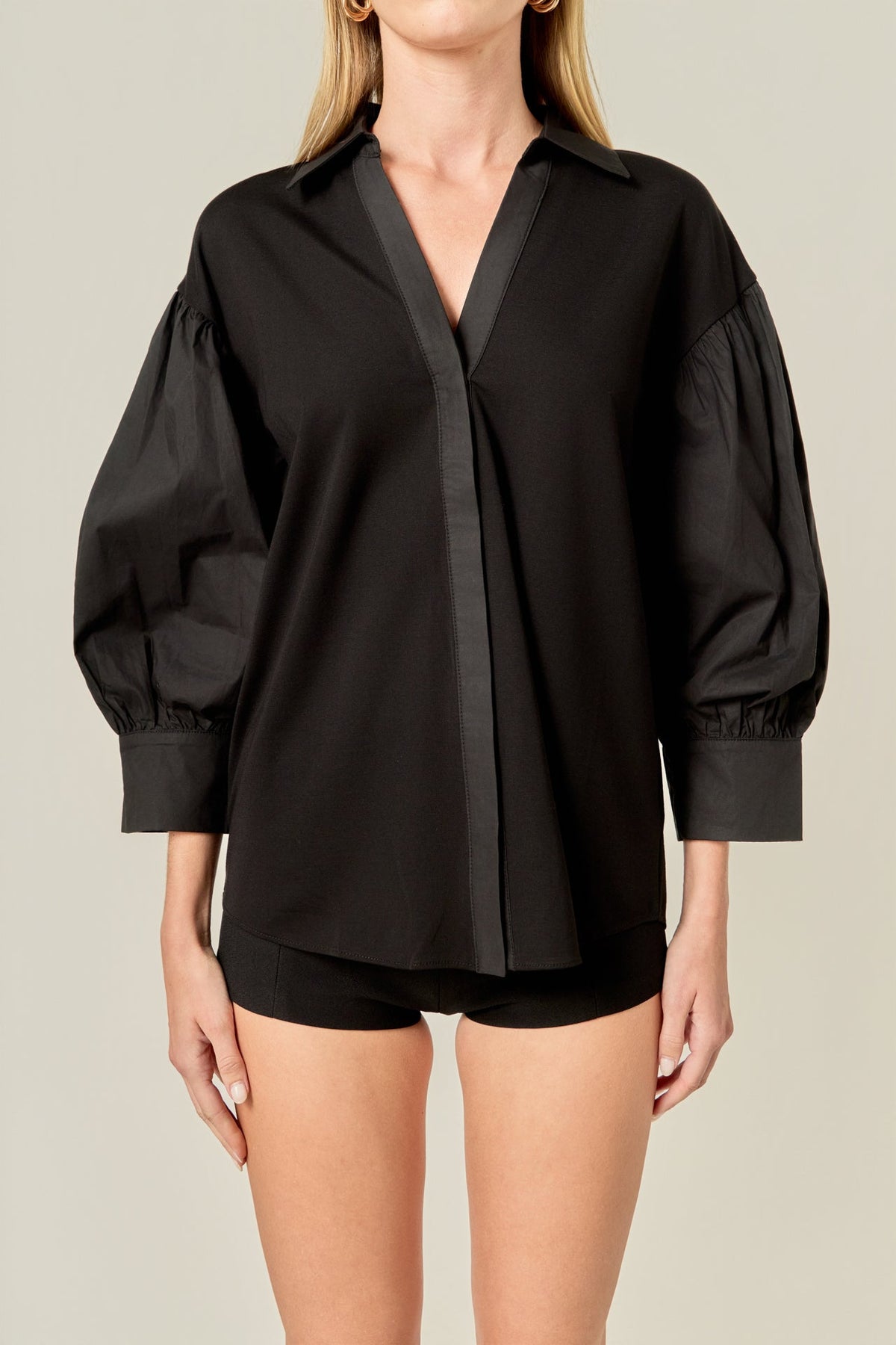ENGLISH FACTORY - V-neckline Puff Sleeve Shirt - BLOUSES available at Objectrare