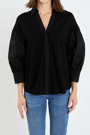 ENGLISH FACTORY - V-neckline Puff Sleeve Shirt - BLOUSES available at Objectrare
