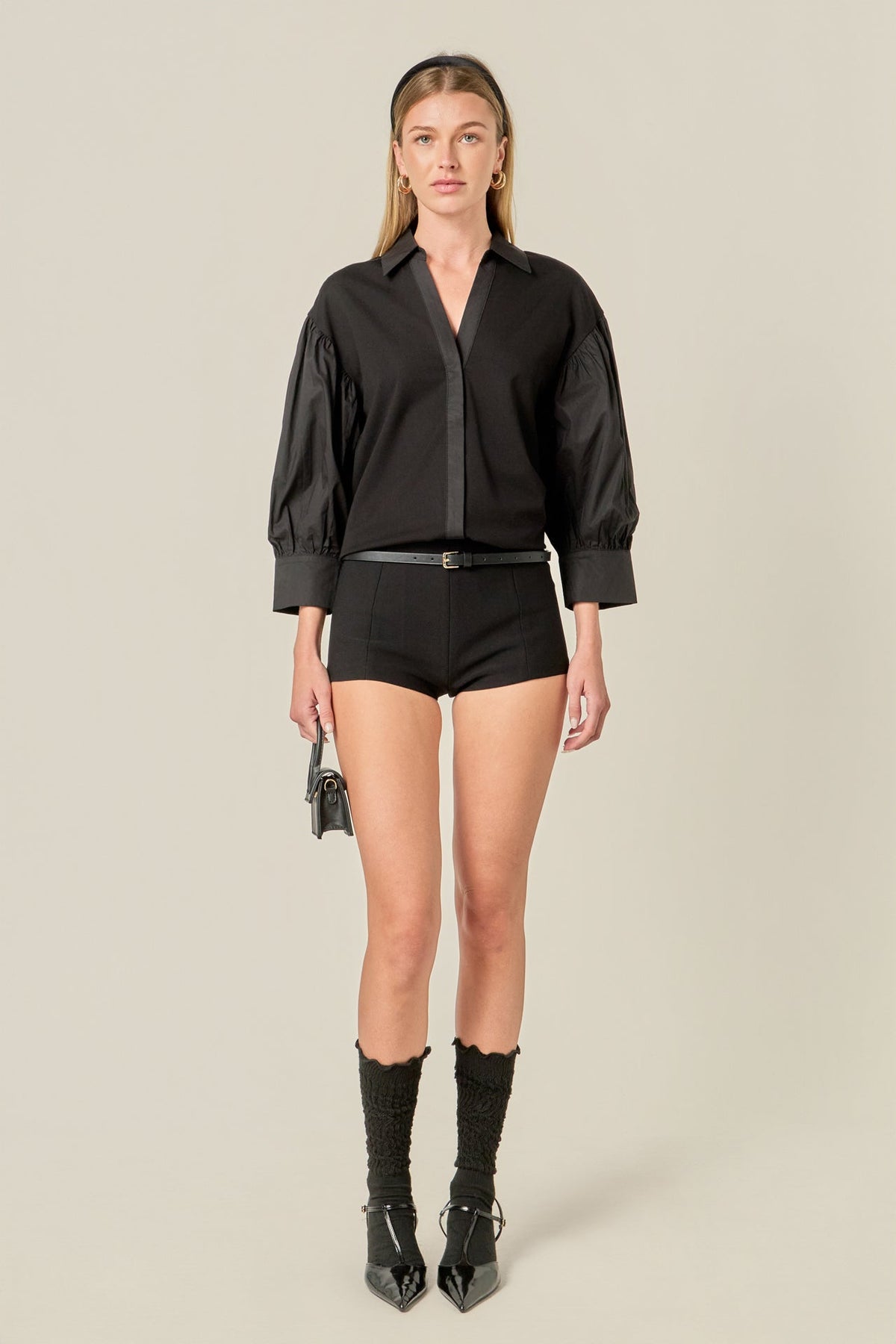 ENGLISH FACTORY - V-neckline Puff Sleeve Shirt - BLOUSES available at Objectrare