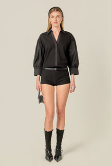 ENGLISH FACTORY - V-neckline Puff Sleeve Shirt - BLOUSES available at Objectrare
