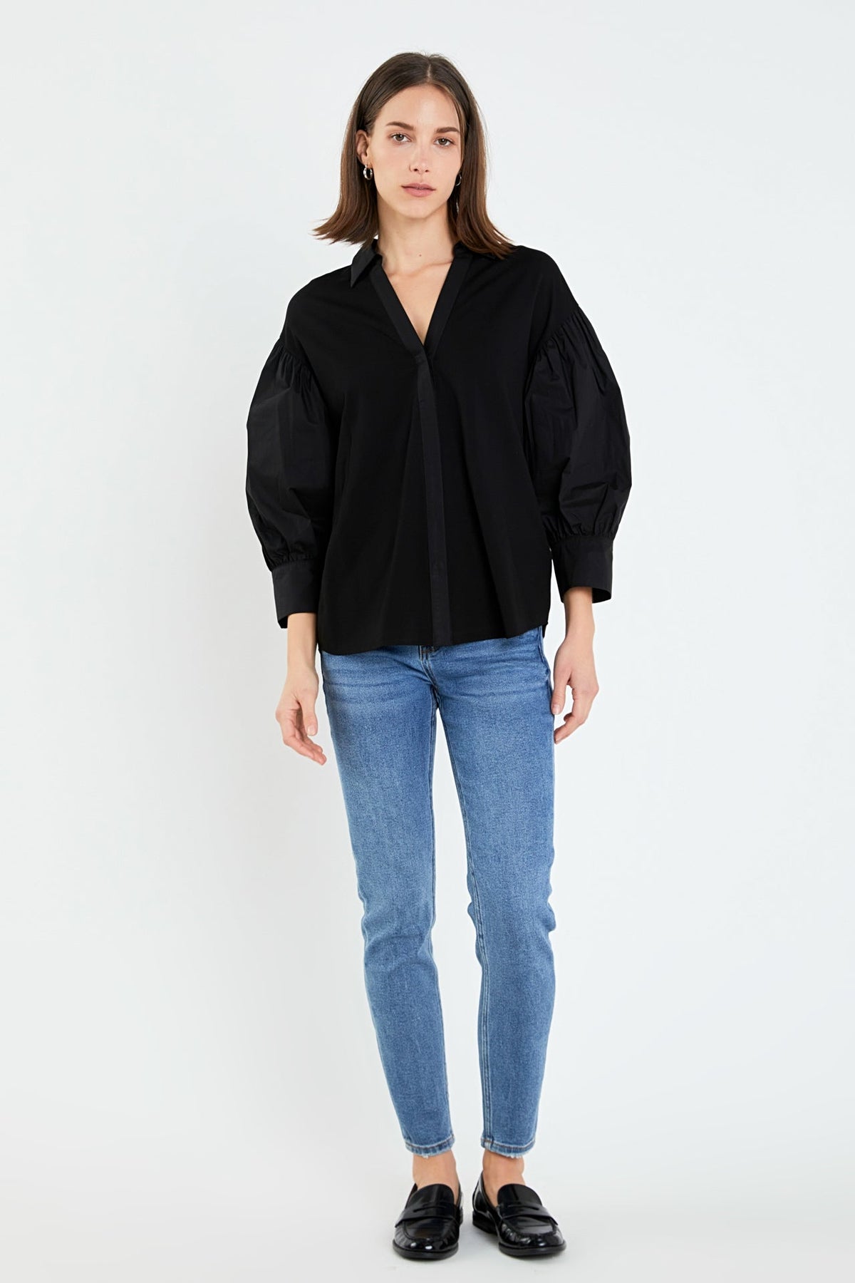 ENGLISH FACTORY - V-neckline Puff Sleeve Shirt - BLOUSES available at Objectrare